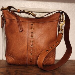 Vintage Coach 1941 Chelsea Brown Laced Leather Shoulder Bag Brass Hardware